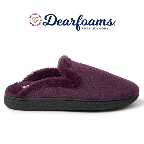 DEARFOAMS Aubergine Erin Faux Fur Slipper Shoe Memory Foam Insole Indoor NWT - Picture 1 of 8